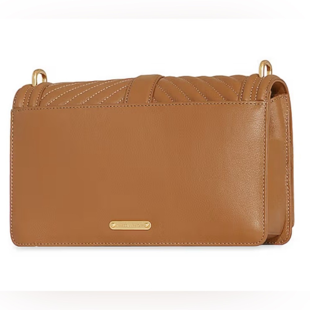 Rebecca Minkoff Chevron Quilted Love Leather Crossbody Bag British Tan - Picture 2 of 10